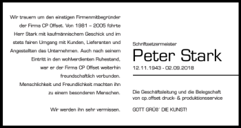 Traueranzeige von Peter Stark von Landeszeitung