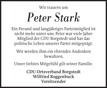 Traueranzeige von Peter Stark von Landeszeitung