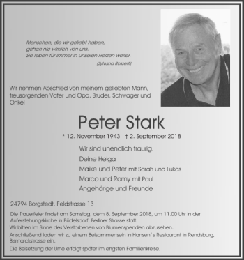 Traueranzeige von Peter Stark von Landeszeitung