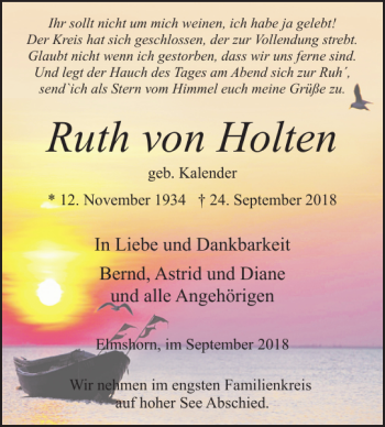 Traueranzeige von Ruth von Holten von Elmshorner Nachrichten