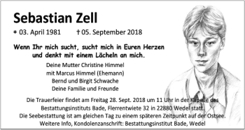 Traueranzeige von Sebastian Zell von Wedel-Schulauer Tageblatt