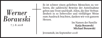 Traueranzeige von Werner Borawski von Landeszeitung
