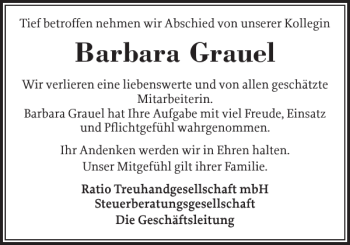 Traueranzeige von Barbara Grauel von Flensburger Tageblatt