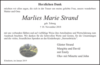 Traueranzeige von Marlies Marie Strand von Elmshorner Nachrichten