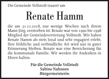Traueranzeige von Renate Hamm von Husumer Nachrichten
