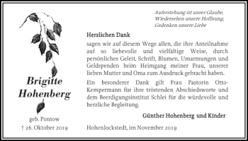 Traueranzeige von Brigitte Hohenberg von Norddeutsche Rundschau