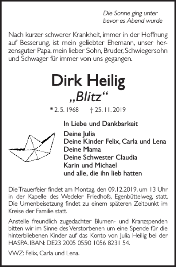 Traueranzeige von Dirk Heilig von Uetersener Nachrichten