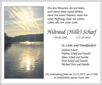 Traueranzeige von Hiltraud Hille Scharf von Flensburger Tageblatt