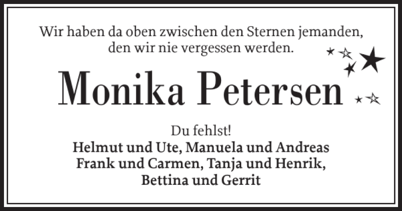  Traueranzeige für Monika Petersen vom 08.11.2019 aus Husumer Nachrichten