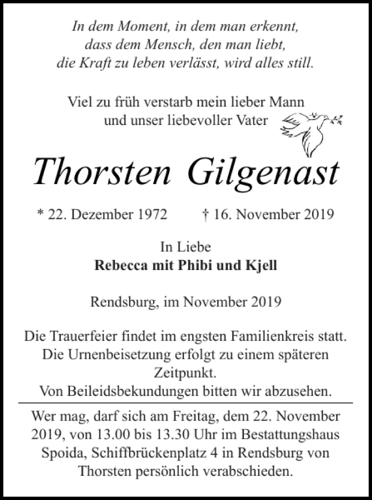  Traueranzeige für Thorsten Gilgenast vom 20.11.2019 aus Landeszeitung