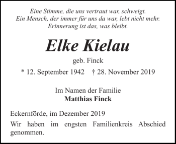 Traueranzeige von Elke Kielau von Eckernförder Zeitung