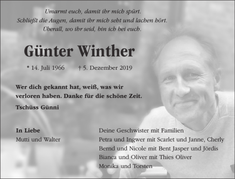  Traueranzeige für Günter Winther vom 10.12.2019 aus Husumer Nachrichten