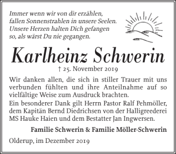 Traueranzeige von Karlheinz Schwerin von Husumer Nachrichten