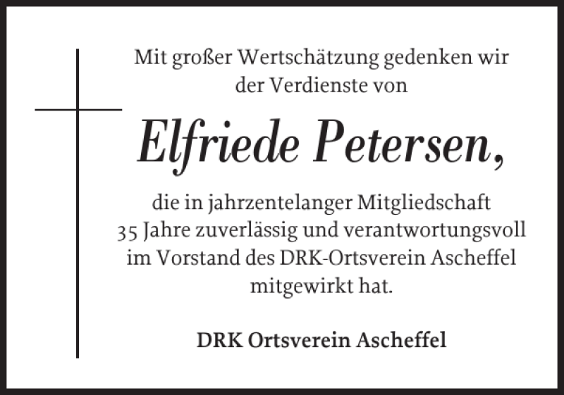  Traueranzeige für Elfriede Petersen vom 01.02.2019 aus Eckernförder Zeitung