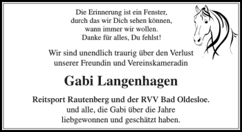Traueranzeige von Gabi Langenhagen von Stormarner Tageblatt