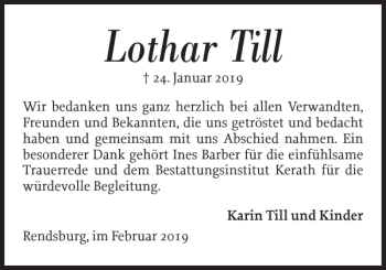 Traueranzeige von Lothar Till von Landeszeitung