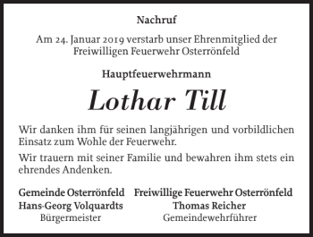 Traueranzeige von Lothar Till von Landeszeitung