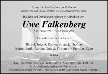 Traueranzeige von Uwe Falkenberg von Norddeutsche Rundschau