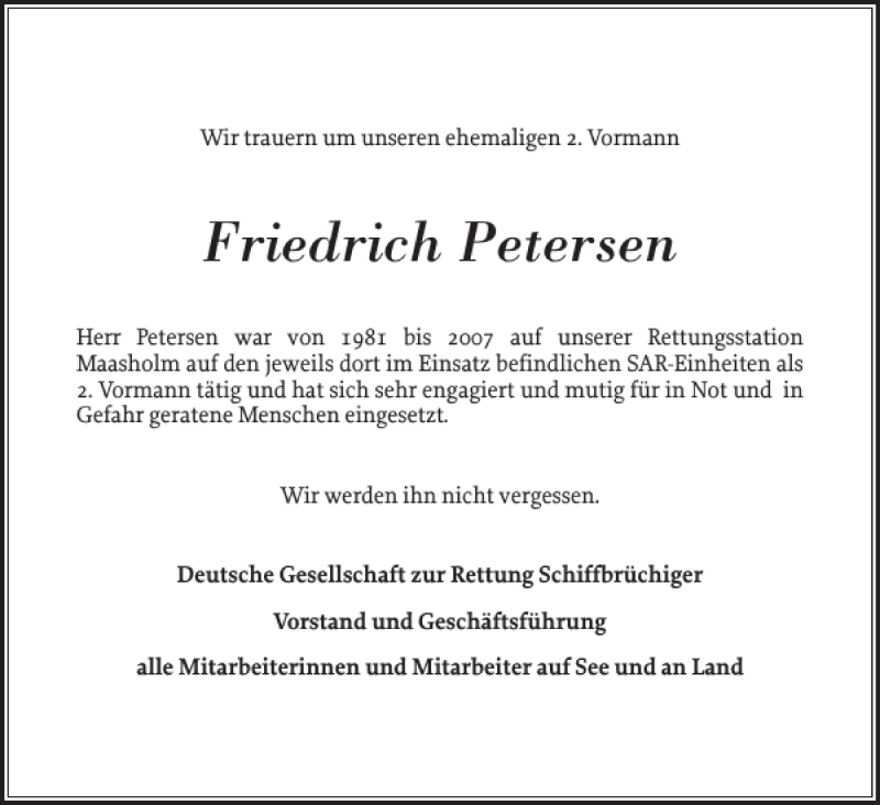  Traueranzeige für Friedrich Petersen vom 21.03.2019 aus Schlei-Bote