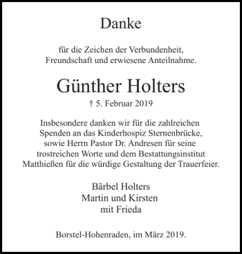 Traueranzeige von Günther Holters von Pinneberger Tageblatt