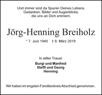 Traueranzeige von Jörg-Henning Breiholz von Holsteinischer Courier