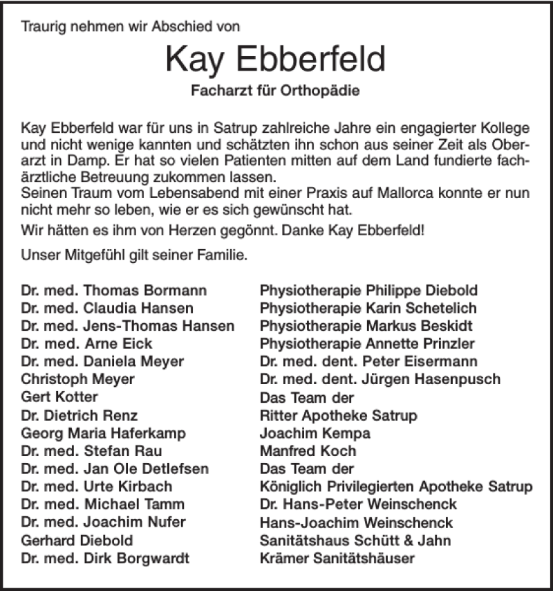  Traueranzeige für Kay Ebberfeld vom 16.03.2019 aus Flensburger Tageblatt