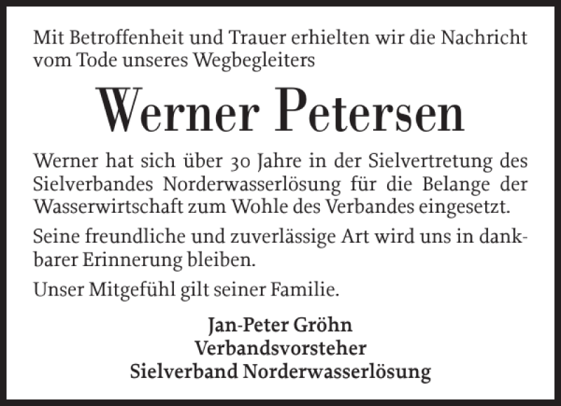  Traueranzeige für Werner Petersen vom 20.03.2019 aus Husumer Nachrichten