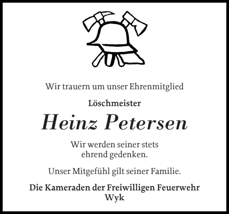  Traueranzeige für Heinz Petersen vom 26.04.2019 aus Der Insel-Bote