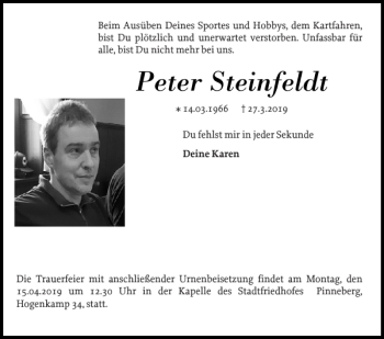 Traueranzeige von Peter Steinfeldt von Pinneberger Tageblatt