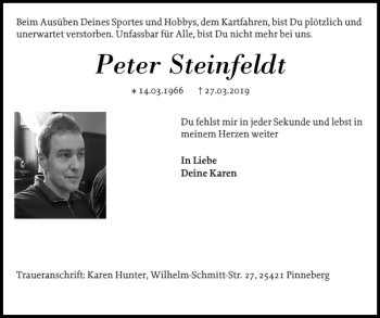 Traueranzeige von Peter Steinfeldt von Flensburger Tageblatt