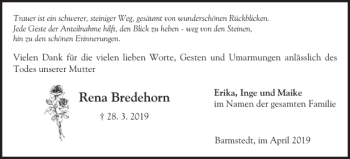 Traueranzeige von Rena Bredehorn von Elmshorner Nachrichten