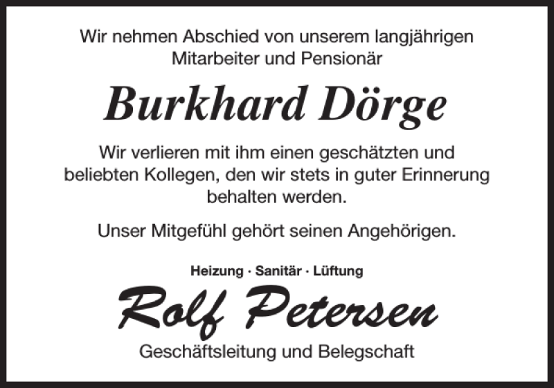  Traueranzeige für Rolf Petersen vom 16.04.2019 aus Landeszeitung