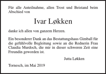 Traueranzeige von Ivar Løkken von Pinneberger Tageblatt