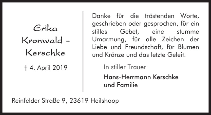  Traueranzeige für Reinfelder Heilshoop vom 02.05.2019 aus Stormarner Tageblatt