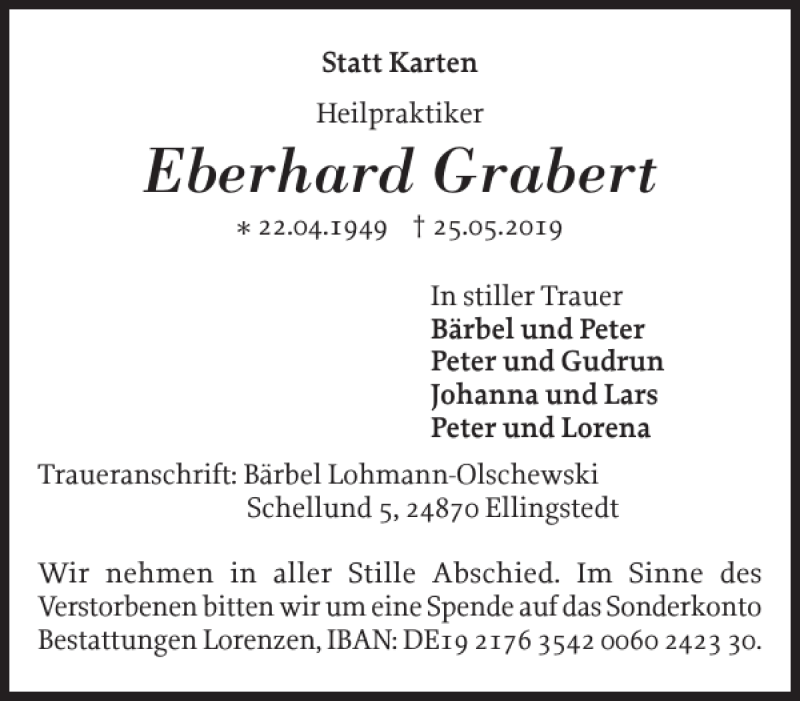  Traueranzeige für Eberhard Grabert vom 08.06.2019 aus Flensburger Tageblatt