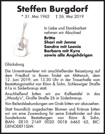Traueranzeige von Steffen Burgdorf von Flensburger Tageblatt