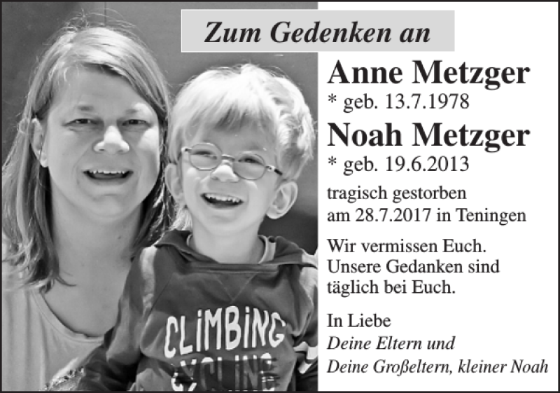  Traueranzeige für Anne Metzger Noah Metzger vom 29.07.2019 aus Eckernförder Zeitung