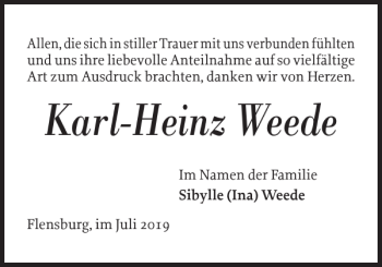 Traueranzeige von Karl-Heinz Weede von Flensburger Tageblatt
