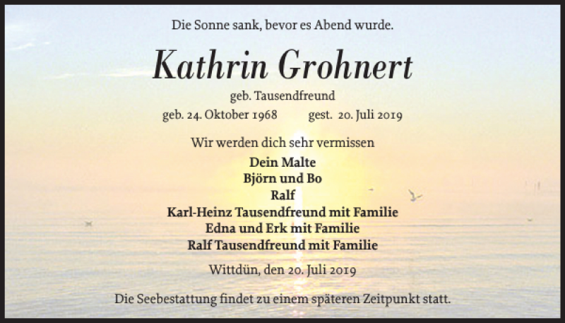  Traueranzeige für Kathrin Grohnert vom 22.07.2019 aus Der Insel-Bote
