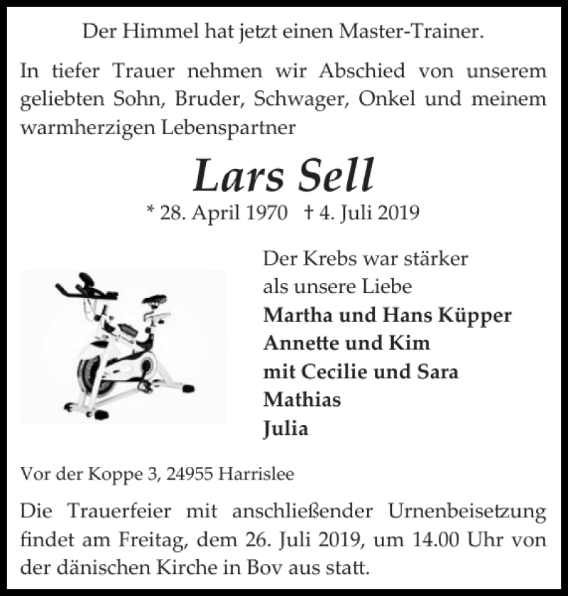  Traueranzeige für Lars Sell vom 20.07.2019 aus Flensburger Tageblatt