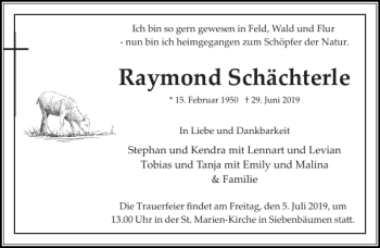 Traueranzeige von Raymond Schächterle von Stormarner Tageblatt