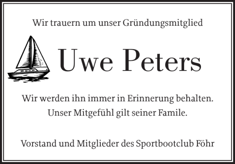  Traueranzeige für Uwe Peters vom 24.07.2019 aus Der Insel-Bote