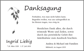 Traueranzeige von Danksagung  von Husumer Nachrichten