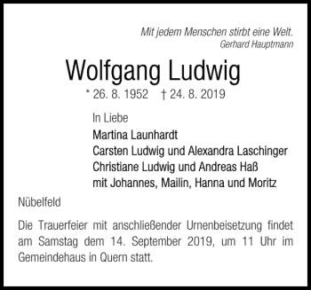 Traueranzeige von Nübelfeld Samstag um im Gemeindehaus Quern  von Flensburger Tageblatt