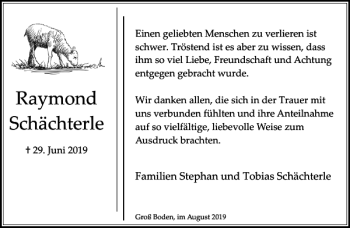 Traueranzeige von Raymond Schächterle von Stormarner Tageblatt
