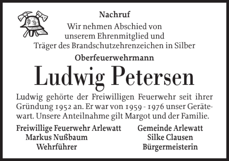 Traueranzeige für Ludwig Petersen vom 19.09.2019 aus Husumer Nachrichten
