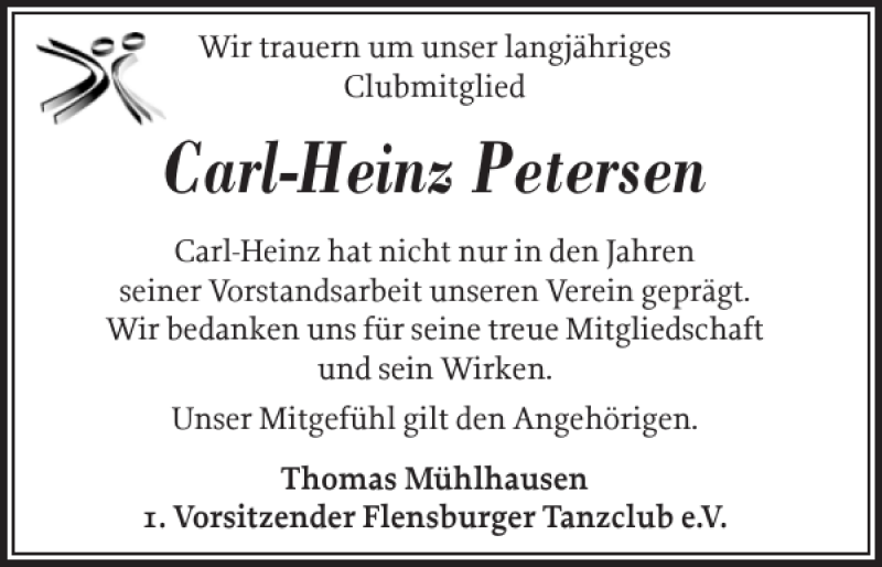  Traueranzeige für Carl-Heinz Petersen vom 17.01.2020 aus Flensburger Tageblatt