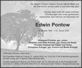 Traueranzeige von Edwin Pontow von Stormarner Tageblatt