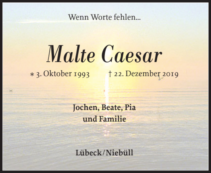  Traueranzeige für Malte Caesar vom 13.01.2020 aus Flensburger Tageblatt