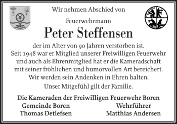 Traueranzeige von Peter Steffensen von Schleswiger Nachrichten